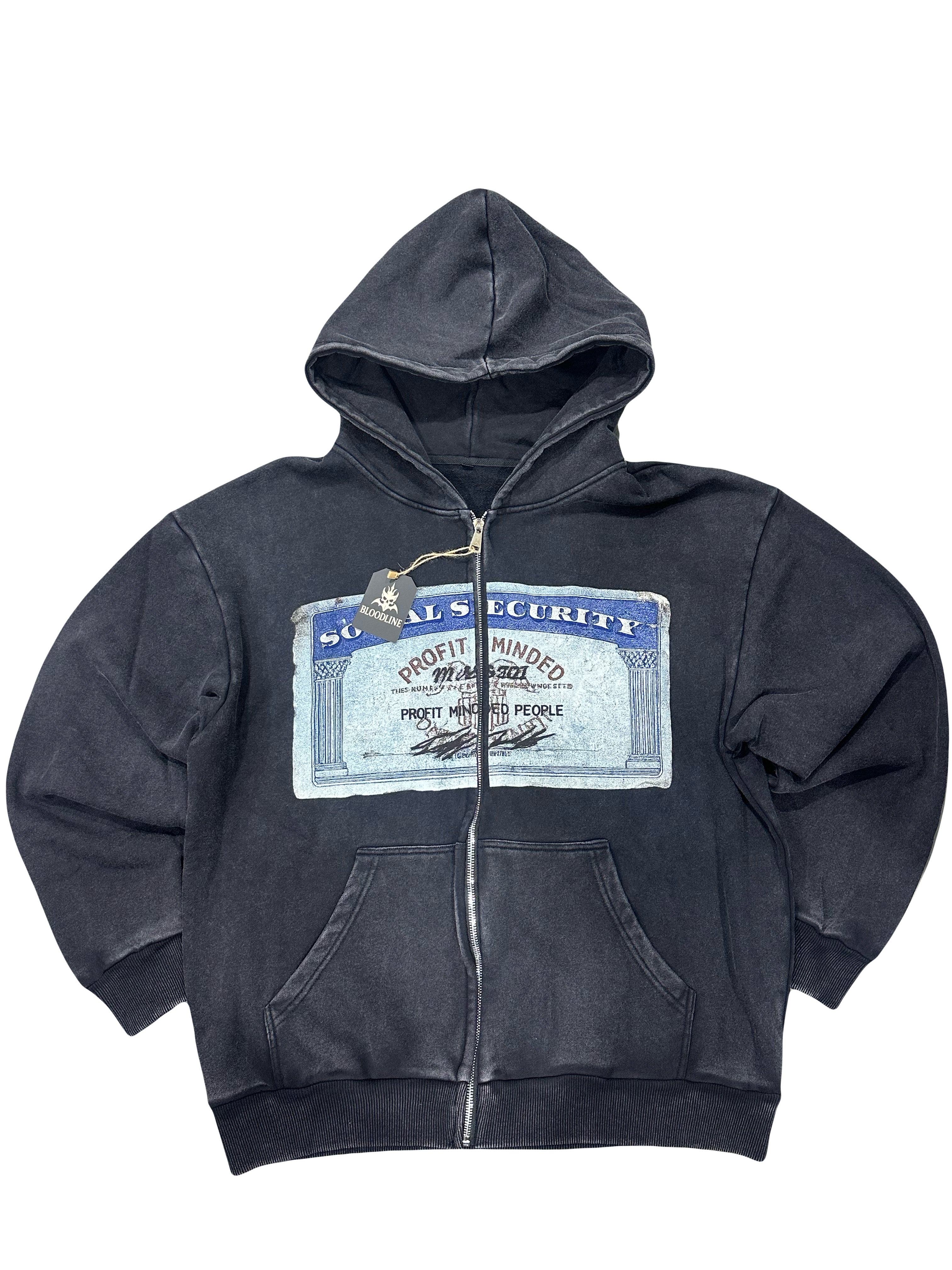 Bloodline Skull Graphic Zip-Up Hoodie – Washed Black Streetwear